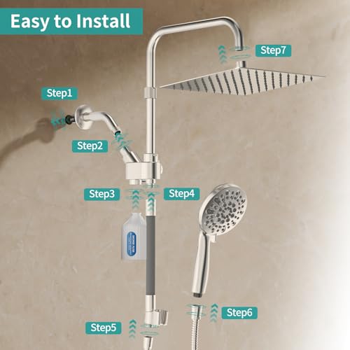 Brushed Nickel Filtered Rainfall Shower Head with Handheld