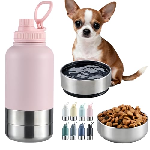Insulated Dog Water Bottle 32oz Keep Water Cool with 2 Bowls