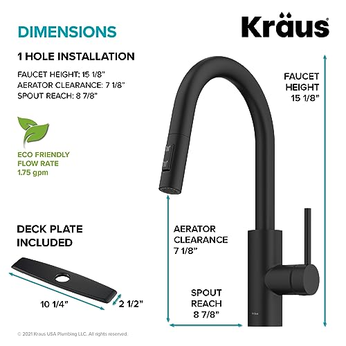 Oletto Single Handle Pull Down Kitchen Faucet with QuickDock Top Mount Installation Assembly in Matte Black