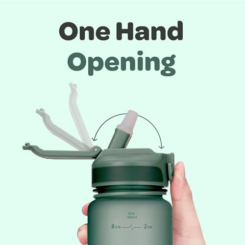 Motivational Water Bottle with Time Marker and Straw Lid 32 oz