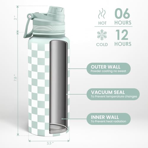 Checker Stainless Steel Water Bottle with Strap 32oz