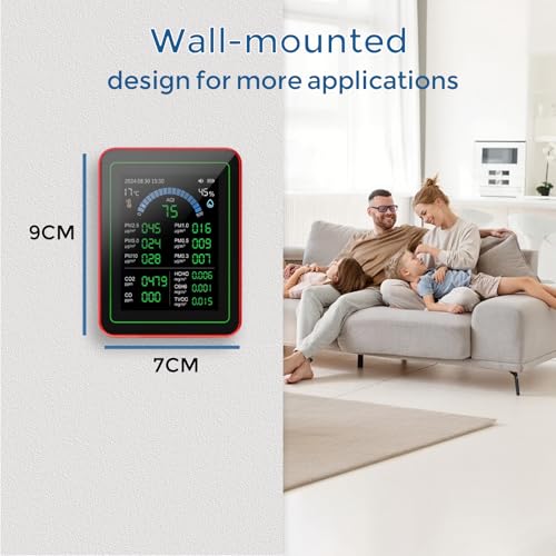 18-in-1 Smart Air Quality Monitor Indoor, CO2/CO/HCHO/TVOC/C6H6/PM0.3-10 Detection, Real-Time Data Logging & Bluetooth Sync, AQI Alarm, Type-C Charging for Home/Office/Car (2.8" Display)
