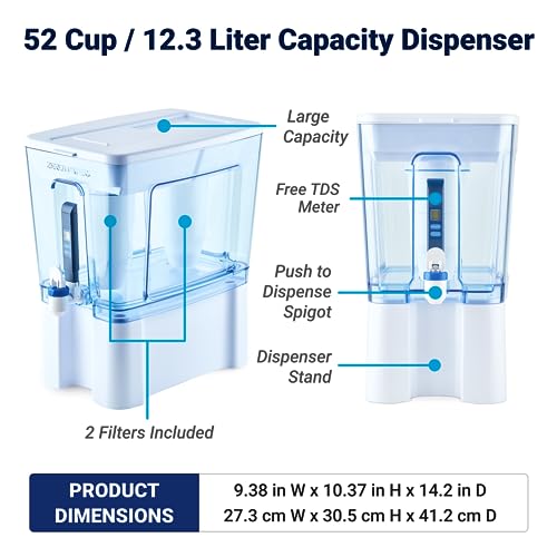 52-Cup Ready-Read 5-Stage Water Filter Pitcher Dispenser with Five Stage 0 TDS Zero Water Filter – IAPMO Certified to Reduce Metals, Chlorine, Lead, Chromium, and Forever Chemicals PFOA/PFOS