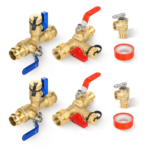 3 4 Inch GUOFIS IPS Tankless Water Heater Valve Kit with Pressure Relief Valve (2 Count)