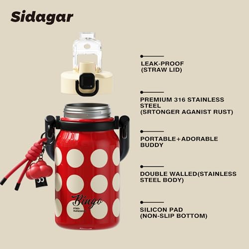 32 oz Leak proof Insulated Water Bottle with Straw & Handle Red