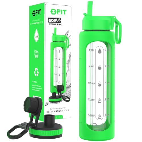 32 oz Glass Water Bottle with Straw Lid