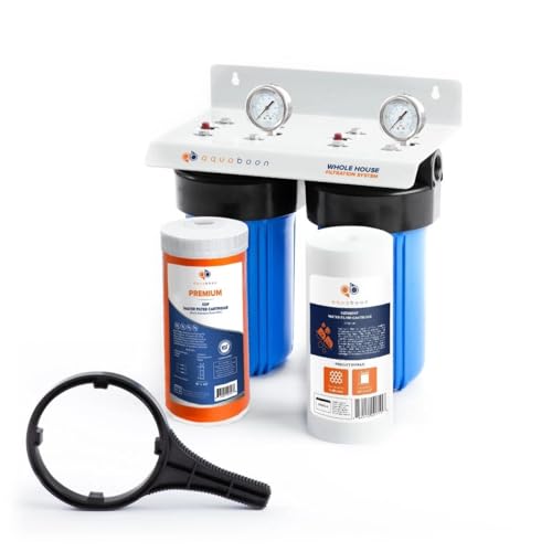 2 Stage Whole House Water Filtration System with 5 Micron 10x4.5 Reducing Sediment and KDF Heavy Metals Water Filter Purification Cartrige