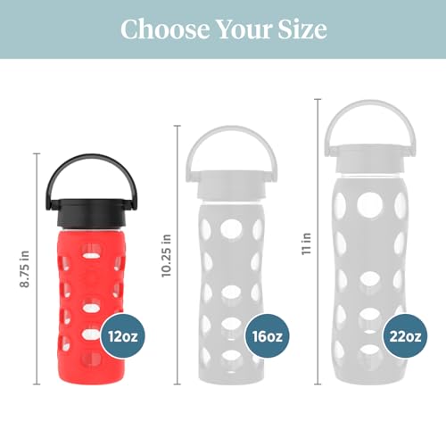 12-Ounce BPA-Free Glass Water Bottle with Classic Cap and Protective Silicone Sleeve, Apple Red