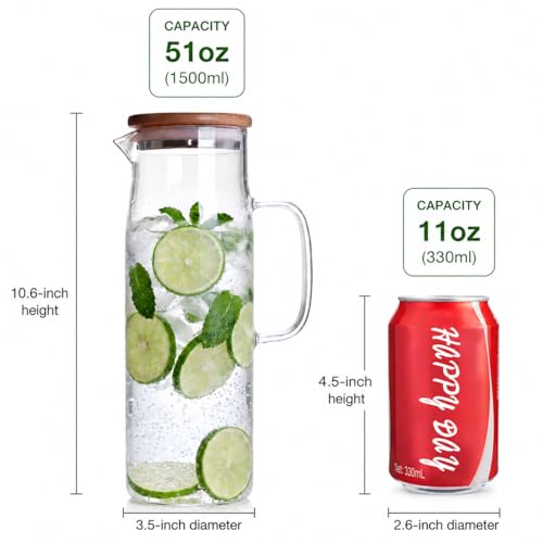 Glass Pitcher with Lid Glass Water Carafe with Handle