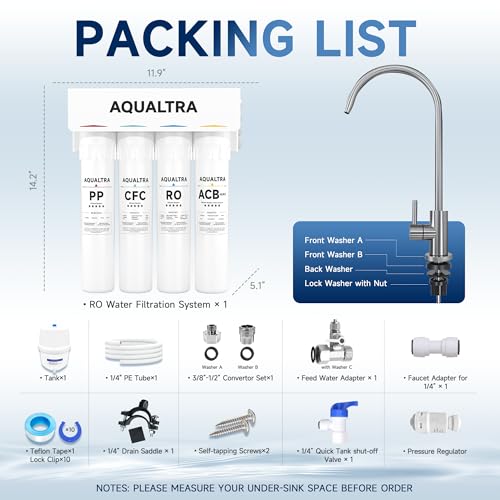 USF-4RF-100 100 GPD Alkaline Reverse Osmosis System 3: 1 Pure to Drain Under Sink Water Filtration System with Dedicated Faucet