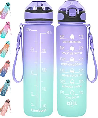 32 oz Drinking Water Bottle with Times to Drink and Straw