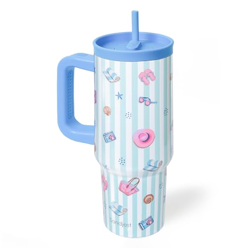 Beach Lover Stainless Steel Locking Lid Silicone Straw Tumbler with Handle 40oz