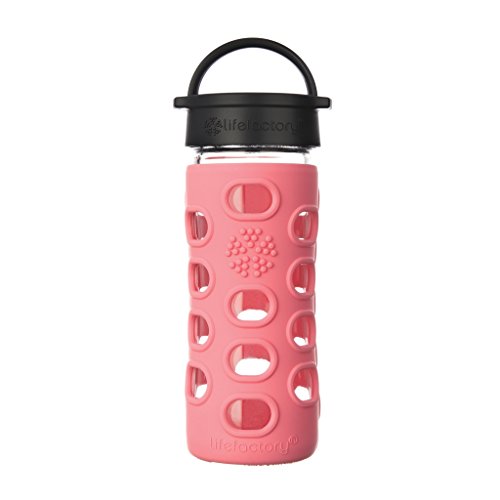 12-Ounce BPA-Free Glass Water Bottle with Classic Cap and Protective Silicone Sleeve, Coral
