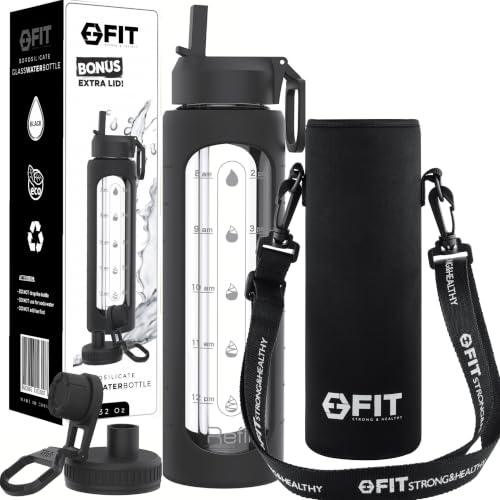 32 oz Glass Water Bottle with Time Marker