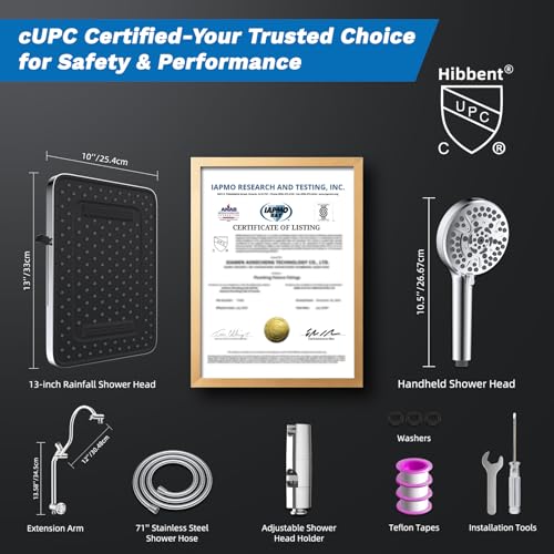 cUPC Certified High Pressue 13'' Rainfall Shower Head with 5