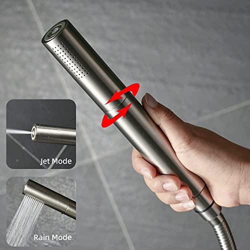 Brushed Nickel Dual Modes Brass Shower Wand High Pressure 7 Inch Brushed Finish Shower Head Sprayer Hand 2 In 1 Function Handheld Shower Head Set with 59 Inch Hose