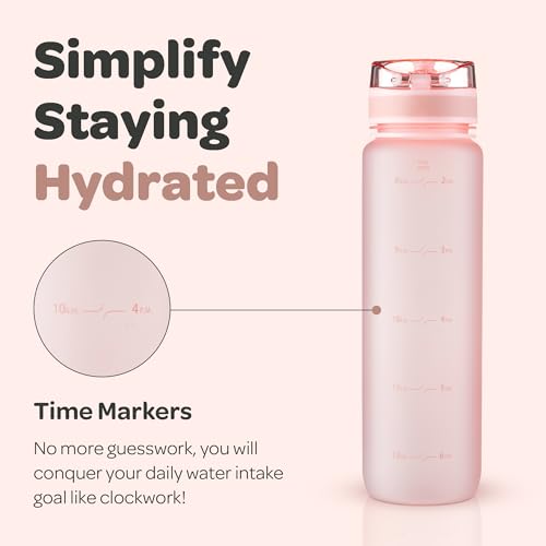 Motivational Water Bottle with Time Marker & Fruit Infuser 17 oz