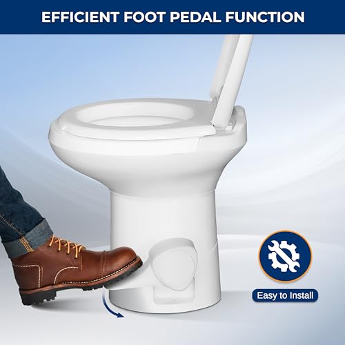 RV Gravity Flush Toilet with Foot Pedal and Hand Sprayer
