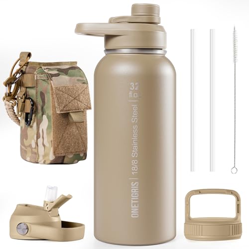 32oz Insulated Tactical Water Bottle with Straw & MOLLE Sleeve