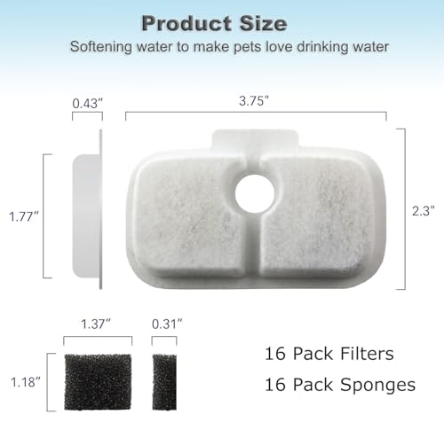 16 Pack Cat Water Fountain Replacement Filter for Petlibro Dockstream Cat Water Fountain (6 Count)