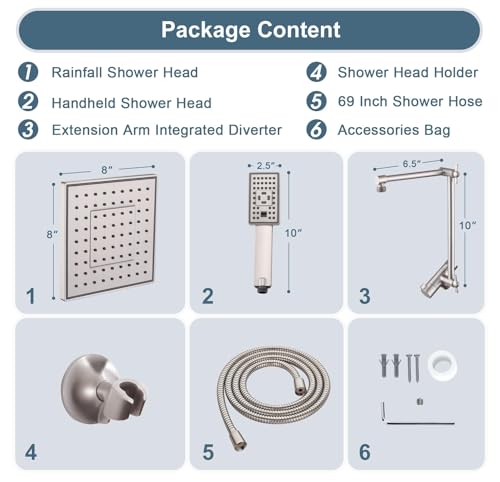 High Pressure Rain Shower Head Combo with Double Extension Arm