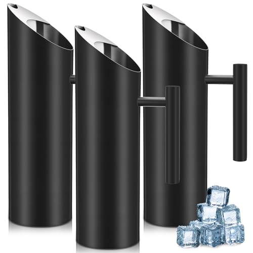 3 Pack 53oz 1.5l Stainless Steel Water Pitcher Modern Metal Pitcher with Ice Guard Black Carafe Drink with Handle or Iced Hot Drink Tea Juice Coffee Beer (3 Count)