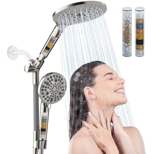 Brushed Nickel Filtered Dual Shower Head with Handheld Spray Combo