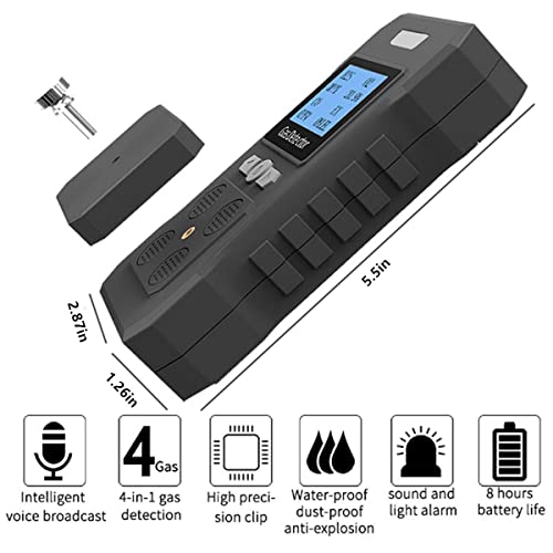 4 Gas Monitor Rechargeable Portable Gas Detector H2S O2 CO and LEL Multi Gas Monitor Professional Gas Sniffer with LCD Display Sound Light Vibration Alarm Mode