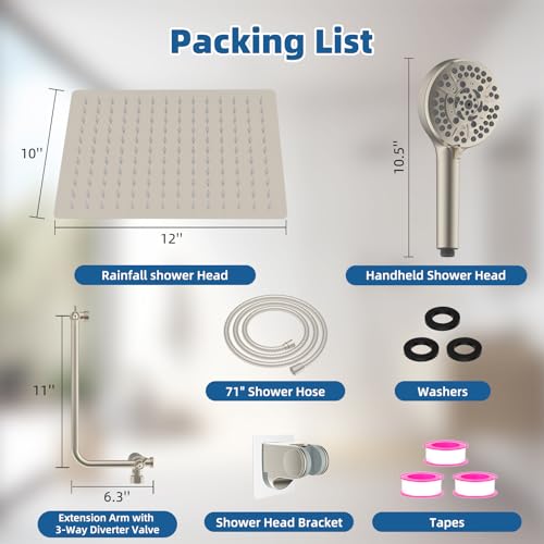 12" Metal Rainfall Shower Head with 10