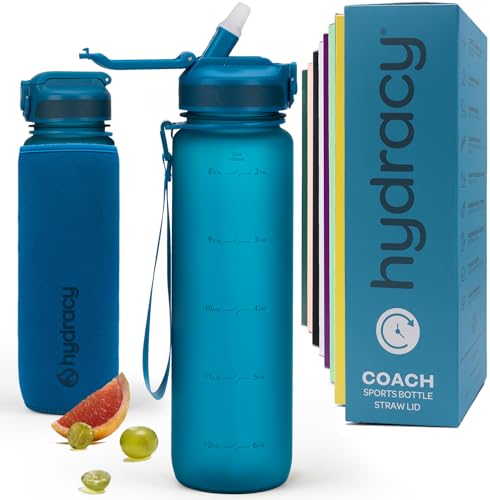 Motivational Water Bottle with Time Marker and Straw Lid 32 oz