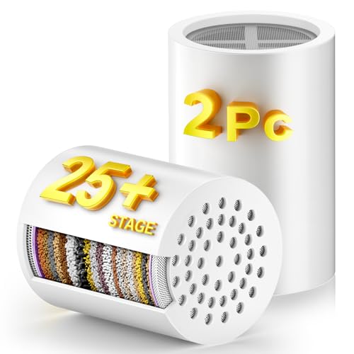 2 Pc) FATICCOA 25+ Stage High Output Shower Filter Fixed Showerheads Replacement Cartridges – Reduces Chlorine & Chemicals, Restores pH Balance, 2.68"×2.4" Compatible with sf100 & SoliCozy & Jomst (2 Count)