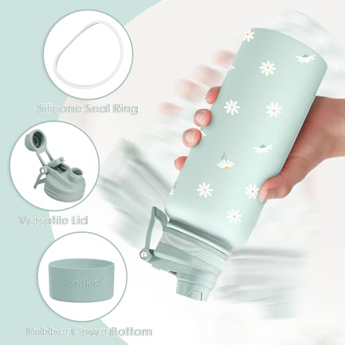 Mint Daisy Stainless Steel Water Bottle with Strap 32oz