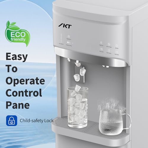 Self Clean 4 in 1 Water Cooler Dispenser with Ice Maker for 5 Gallon Bottle Bottom Loading 22lbs Daily Capacity Empty Bottle Light Ice Full Alert White