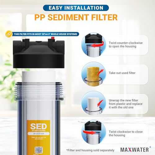 10 Micron 20 x 4.5 Sediment Filter 20 inch Whole House BB Water Filteration System Replacement Compatible Cartridge DGD
