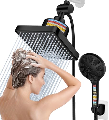High Pressure Black Dual Filtered Rain Shower Head Combo for Hard Water (2 Count)