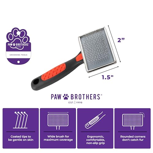 Paw Brothers Soft Flat Slicker Brush with Coated Pin Tips