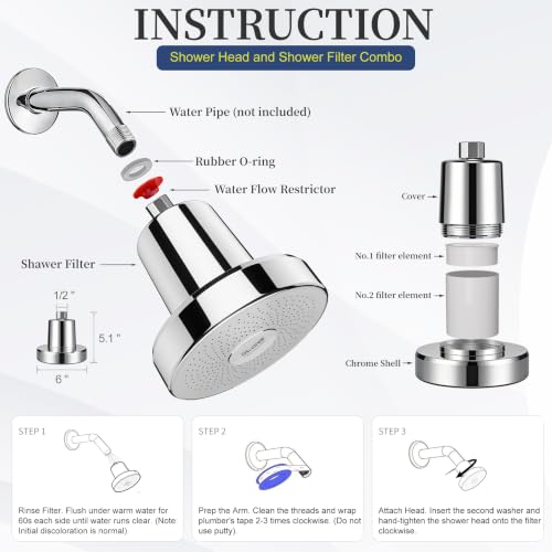 Filtered Shower Head with Filter for Hard Water Softening