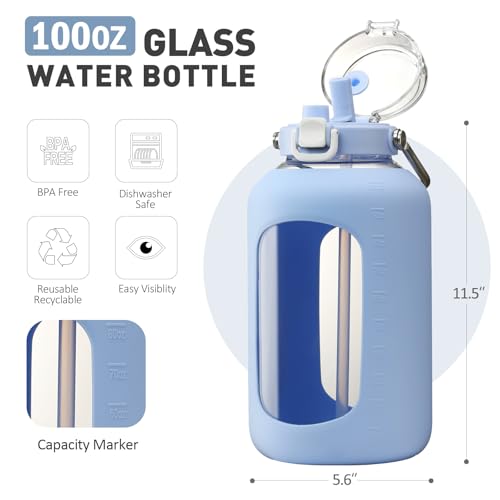 100 oz Glass Water Bottle with Straw