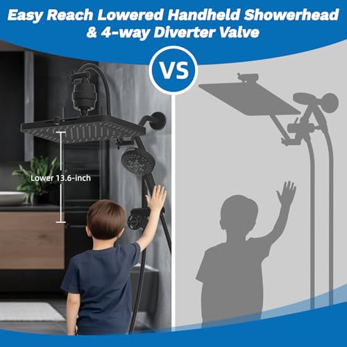 5 spray Dual Filtered Rainfall Shower Head with 10 Spray Handheld