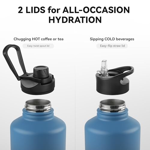 64 oz Insulated Water Bottle with Straw & Spout Lids