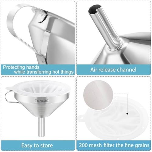 5 Inch Stainless Steel Funnel with Strainer and 200 Fine Mesh Filter (100 Count)