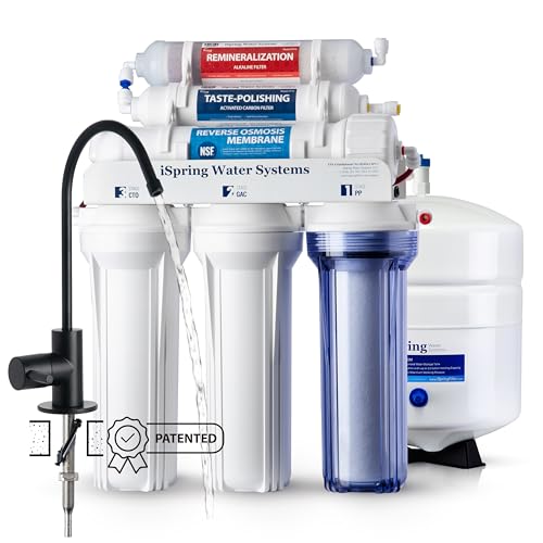 RCC7AK-BLK, NSF/ANSI 58 Certified, Alkaline 6-Stage Reverse Osmosis System with Stylish Black RO Faucet, pH+ Remineralization RO Water Filter System Under Sink