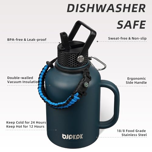 50oz Insulated Water Bottle with Straw Lid Stainless Steel Water Jug