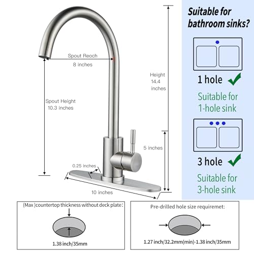Single Handle High Arc Brushed Nickel Kitchen Faucet Stainless Steel Commercial Single Hole Kitchen Sink Faucet