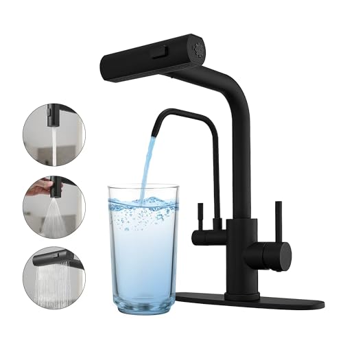 Black Kitchen Faucets with Water Filter and Pull Down Sprayer