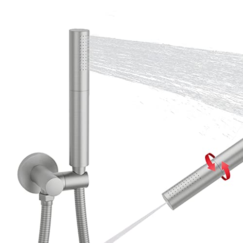 Brushed Nickel Dual Modes Brass Shower Wand High Pressure 7 Inch Brushed Finish Shower Head Sprayer Hand 2 In 1 Function Handheld Shower Head Set with 59 Inch Hose