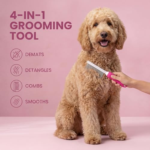 Poodle Pet Detangling Pet Comb with Long & Short Stainless Steel Teeth for Removing Matted Fur
