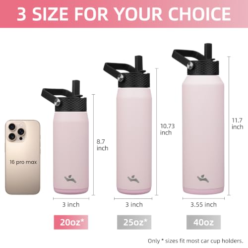 20 oz Insulated Stainless Steel Water Bottle with 3 Lids
