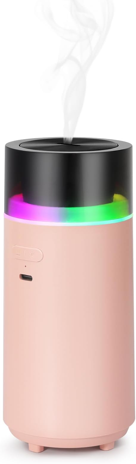 Portable Diffuser for Essential Oil,Cordless Cool Mist Aromatherapy Car Diffuser,Built-in 3000mAH Rechargeable Battery,4/8 Timer Modes, Auto On/Off with Car,for Home,Office,Travel(Pink)