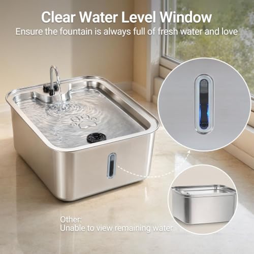 Pet Fountain Stainless Steel with Water Level Window 4.5Gal
